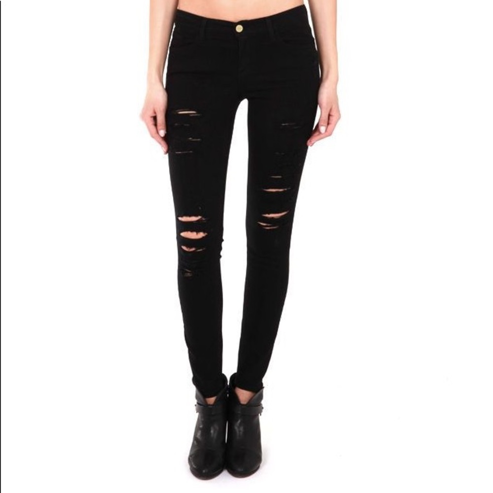 Frame Le Skinny de Jeanne Film Noir Distress Jeans size 27